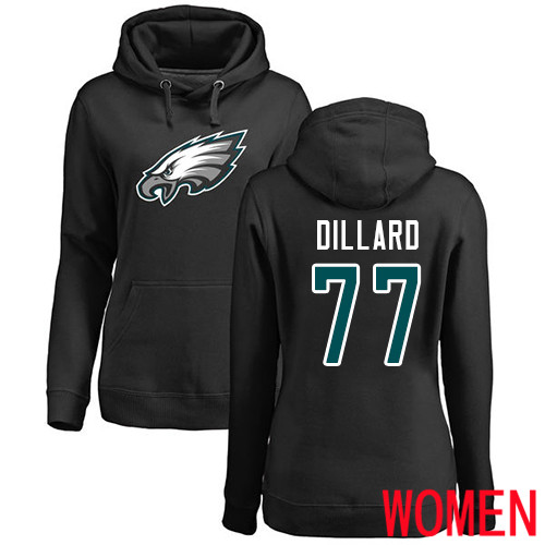 Women Philadelphia Eagles #77 Andre Dillard Black Name and Number Logo NFL Pullover Hoodie Sweatshirts